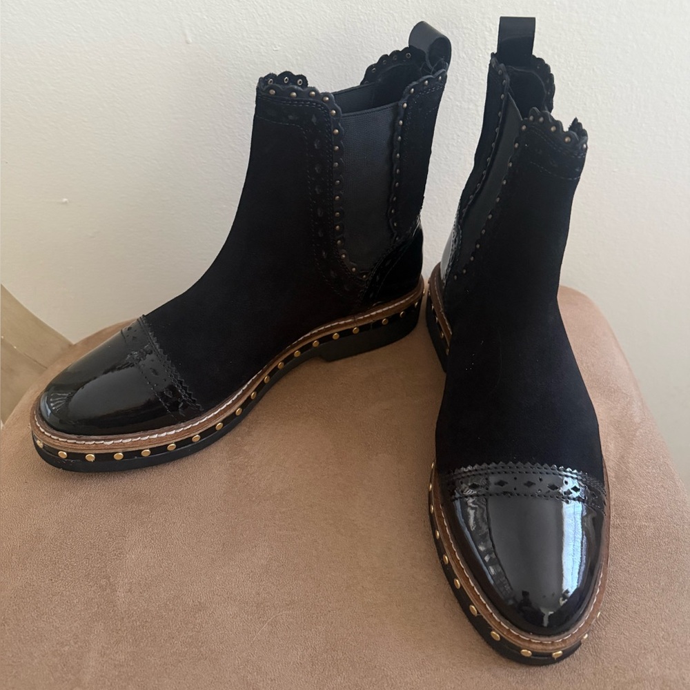 New Free People  Womens Black Suede Leather Chelsea Boot Size 37